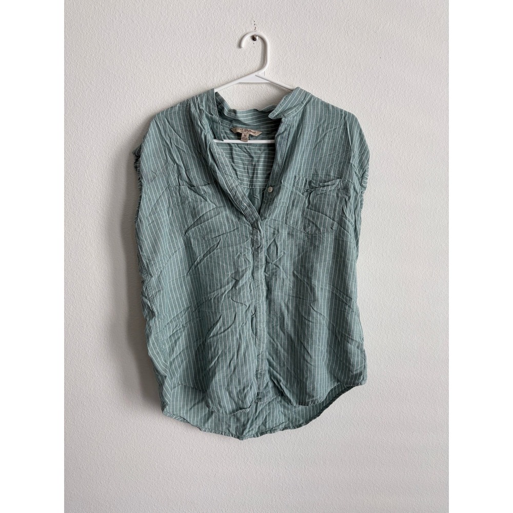 Jachs Girlfriend Sage Green White Pinstripe Sleeveless Button Down Shirt Medium